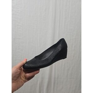 Stuart Weitzman Women's Shoes Wedges Black‎ Croc Dress Slip On 7.5M (2.5" Heels)
